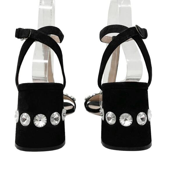 Miu Miu Crystal Embellished Black Suede T-Strap Sandals Size EU 37.5 - Picture 5 of 9